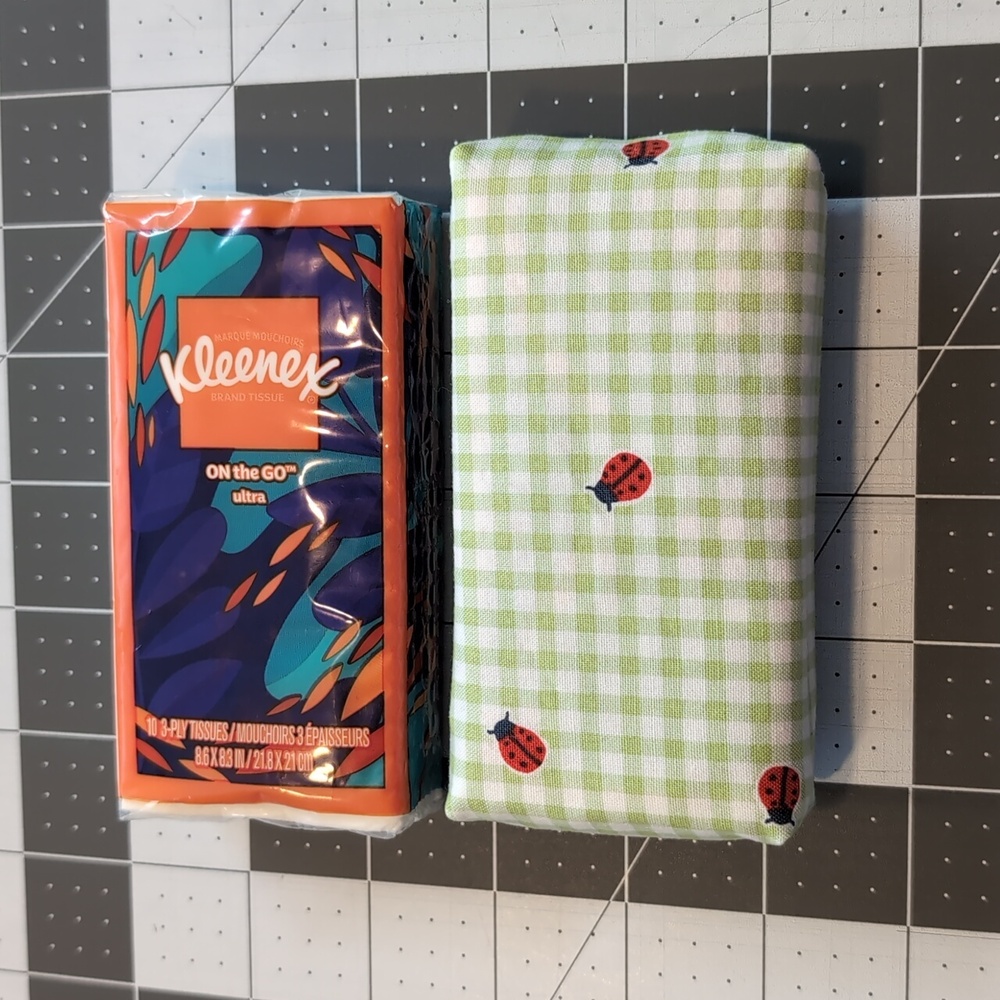 Pocket Tissue Holder Reusable Lined Fabric With Lady Bugs Boxed Corners Handmade